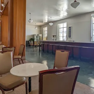 tables and chairs in a restaurant