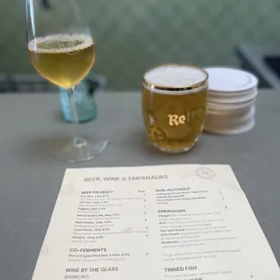 a glass of wine and a menu