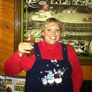 Milissa enjoying her bloody Mary at Woodshed