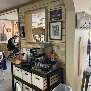 a kitchen with a coffee maker