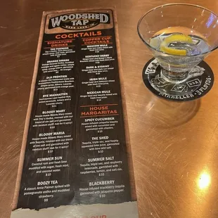 cocktail list &amp; a martini