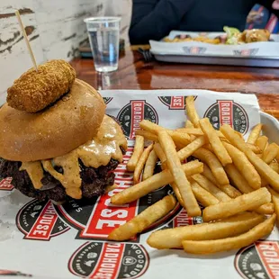 Drop it like it's hot, add patty with a side of fries.