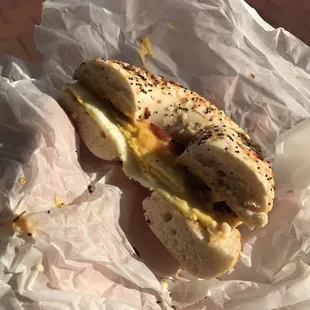 Bacon, egg and cheese bagel.