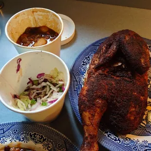 Slaw, best baked beans ever, 1/2 BBQ chicken. Tomorrow's lunch.