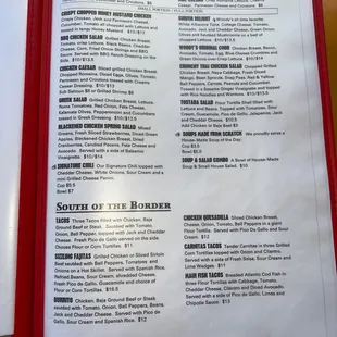the menu for the restaurant