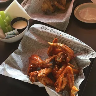 chicken wings and celery sticks