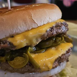 Double cheeseburger with peppers. Nice.