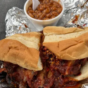 Lunch sandwich special with beans.