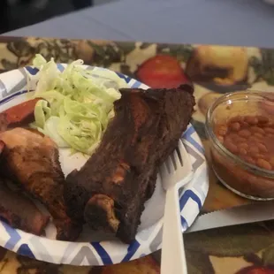 Beef Ribs, sliced brisket, Bbq Chicken, Chicken Links &amp; Beef links