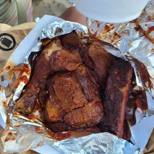 Ribs, chicken and links