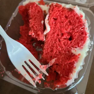 Piece of plastic in Ms. Ruby Bakery red velvet cake. Purchased at Woody's 7/16/21.