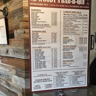 Woodys menu