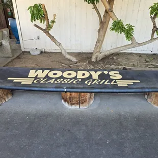The chair that looks like a surfboard right out front