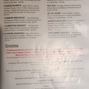 Menu - Breakfast - Omelettes and Benedicts