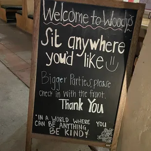 a welcome sign for customers