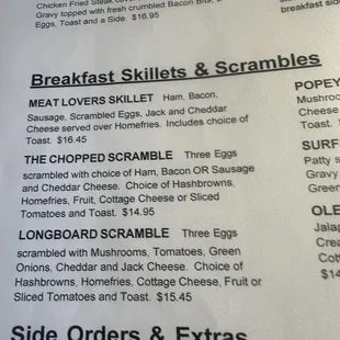 Menu price for chopped scramble $14.95