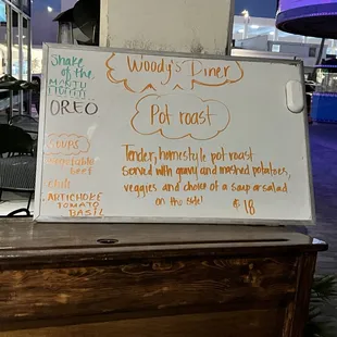 a menu on a whiteboard