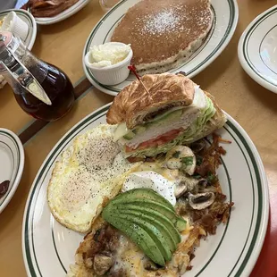Turkey club, famous spuds and pancakes