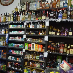 shelves full of liquor