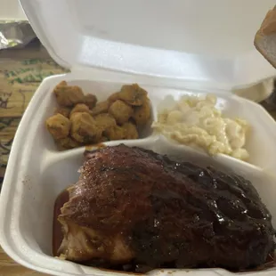 Ribs with Mac &amp; Cheese and okra