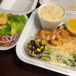 Redfish topped with Royal Red Shrimp