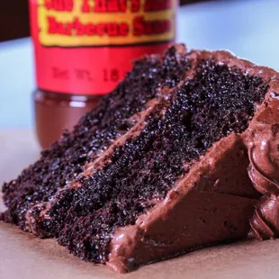 a slice of chocolate cake