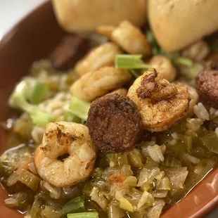 Cajun Fusion Pasta, with blackened shrimp, sautéed crawfish, andouille sausage and rich crawfish cream pan sauce.
