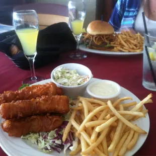 fish and chips for me, build your own burger for her!