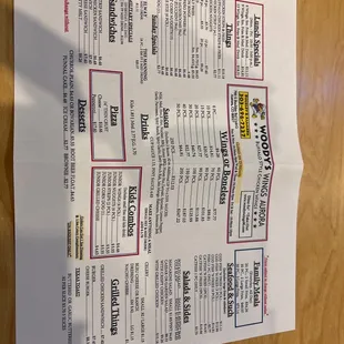 Menu as of Jan 2023