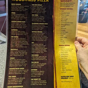 Menu at Woody's Woodfire Pizza, Joplin