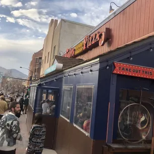 The front of the restaurant from Washington Street.