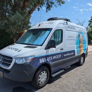 Woofie's mobile grooming van -- We quote based on the breed of the pet, please include the breed of your pet when reaching out. Thank you!
