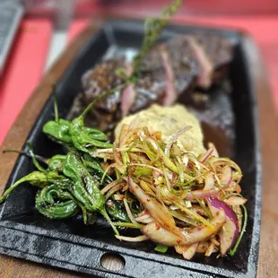 steak and vegetables