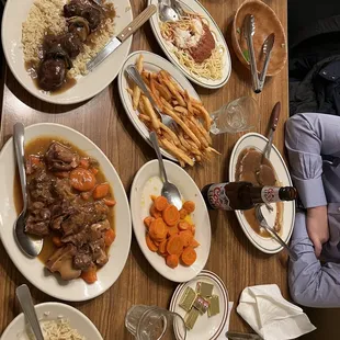 Oxtail Stew, Brochette of Beef, Roast Lamb