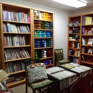 Lots of books and patterns for knit, crochet, tat