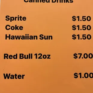 Drink menu