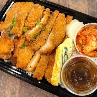 Chicken Cutlet and Pan-Fried Kimchi with White Rice