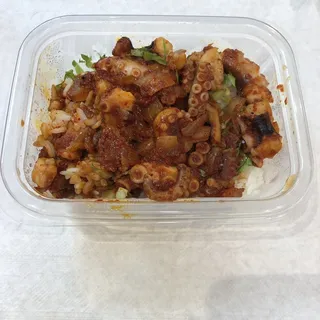 Pan-Fried Spicy Octopus Over White Rice