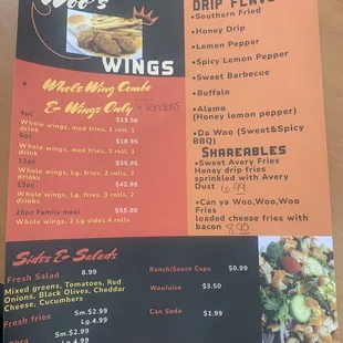 Woo&apos;s wings menu