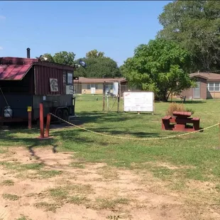 a picnic area with a bbq