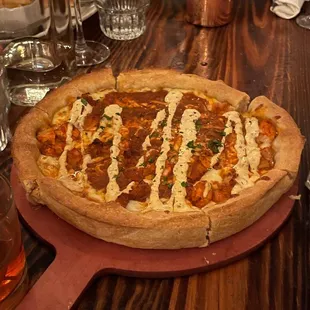 Buffalo chicken deep dish pizza