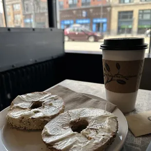 a bagel and a cup of coffee