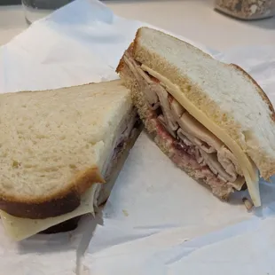 Roast Turkey with Swiss cheese and Cranberry sauce.