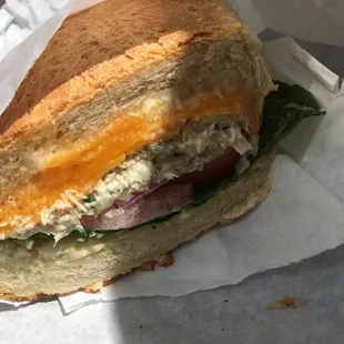 Tuna melt with cheddar cheese on Dutch bread. Soo goood!!!