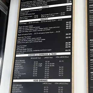 Breakfast and drinks menu