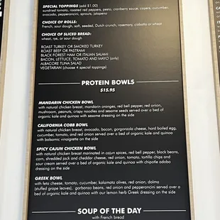 Sandwiches, bowls, and soup menu 11.2022