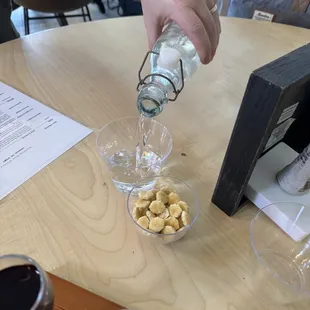 Water and oyster crackers provided during tasting