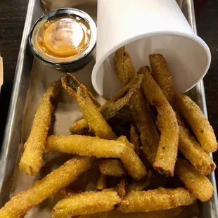 Fried pickles - I've never had them cut this way so that was interesting. Way better than the thin hamburger slice ones.