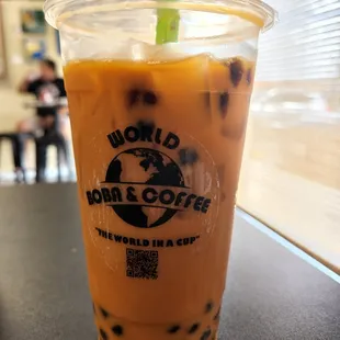 Thai tea with honey boba