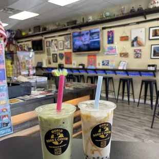 Banana Matcha (left) Caramel Horchata (right)